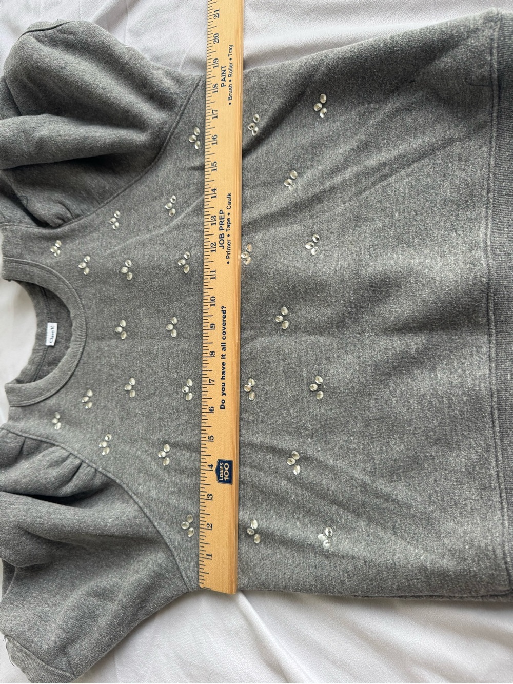 Clare V. Gray Puff Sleeve Sweatshirt Sweater women’s small Silver Embellishments - Picture 7 of 8